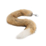 Brown & White Fox Tail Butt Plug 32″