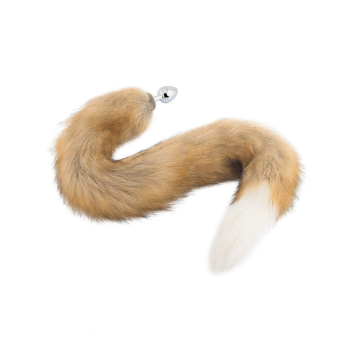 Brown & White Fox Tail Butt Plug 32″
